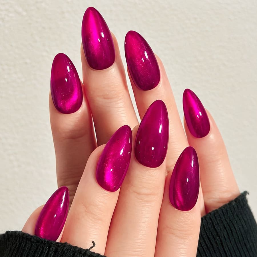 Glossy Magenta Pink Almond Press-On Nails(24 pcs in a box)
