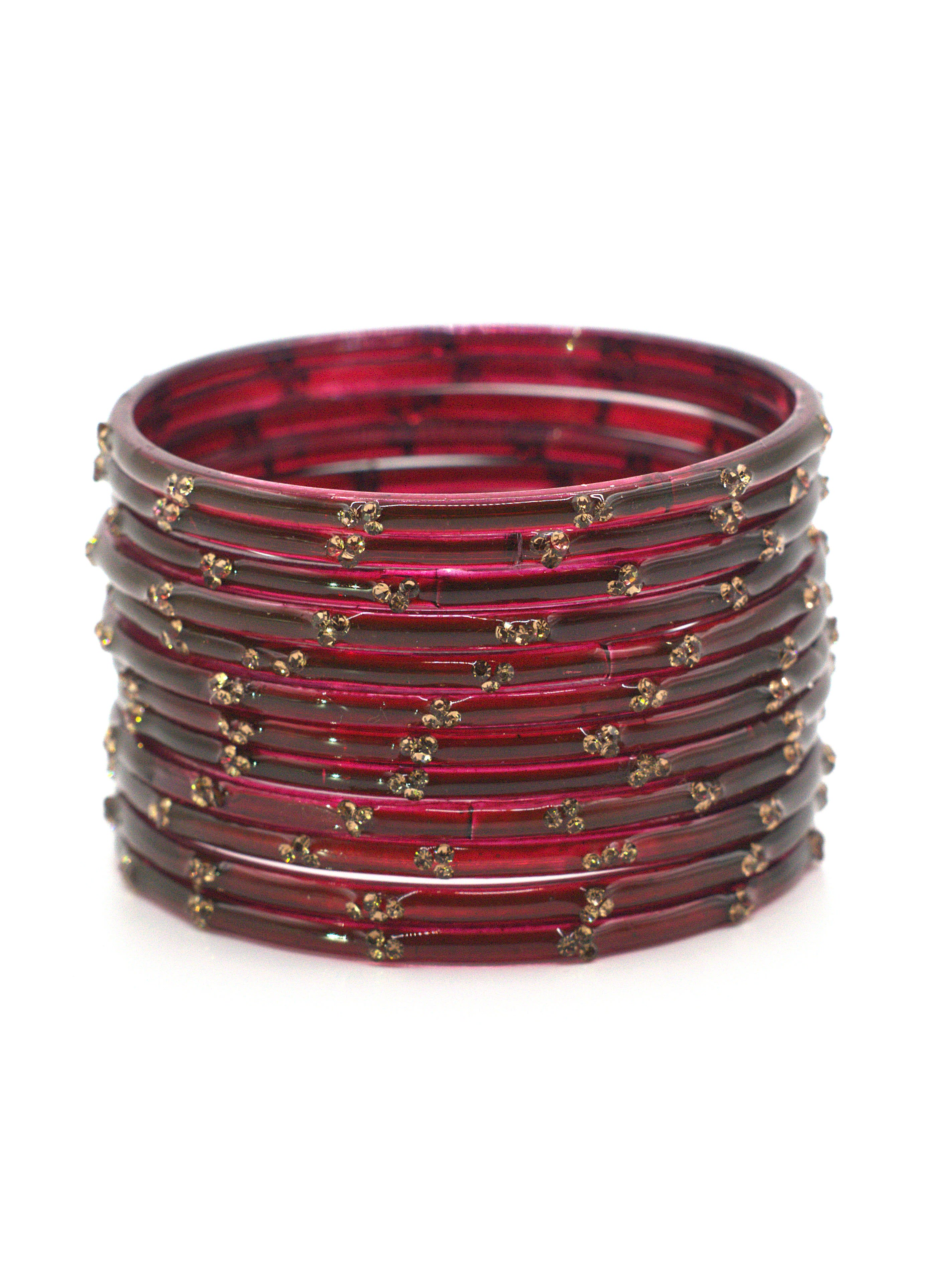 Traditional Deep Maroon Golden Glitter Glass Kashmeri Churi Set (মেরুন জরিকাজের কাঁচের কাশ্মেরি চুড়ি)
