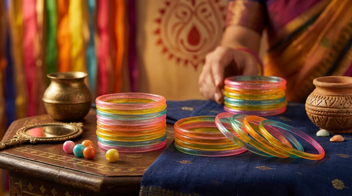 Multicolor Translucent Shimmer Kashmeri Churi Set (বহুরঙা কাঁচ/রেশন কাশ্মেরি চুড়ি)