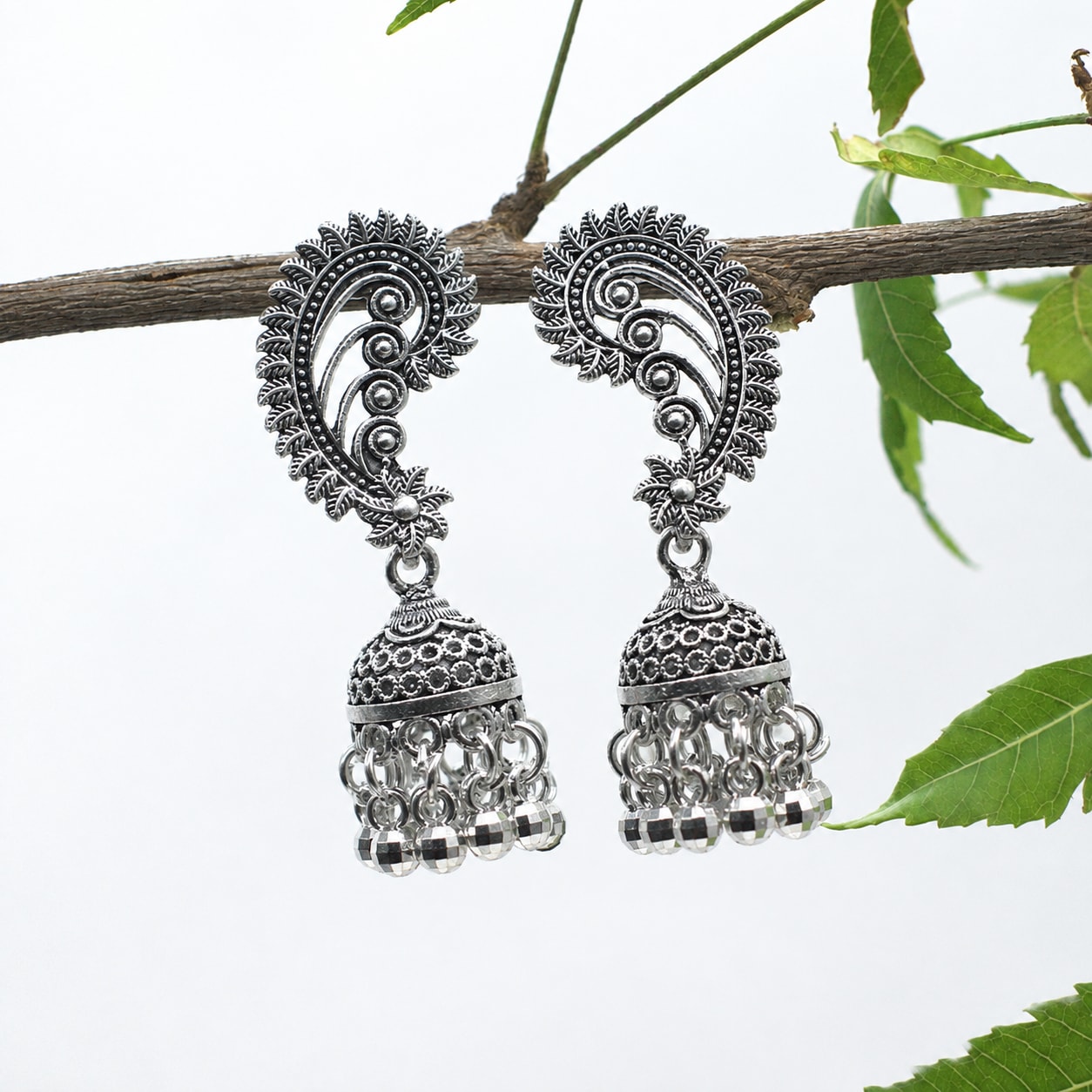 Oxidized ear-cuff jhumkas