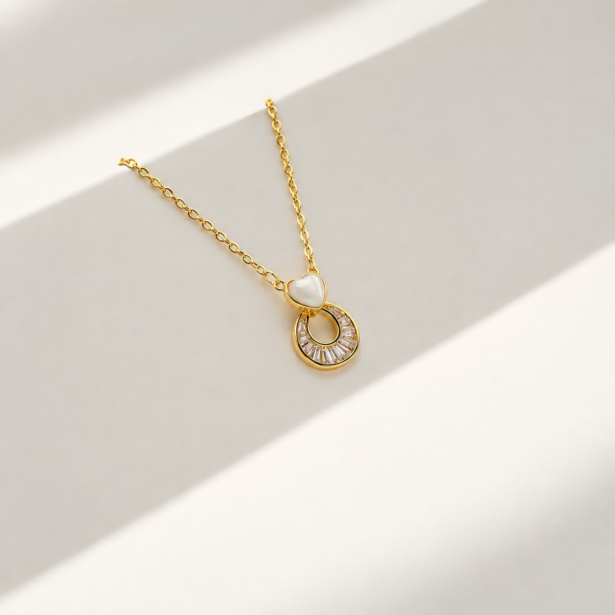 Heart & Crystal Oval Pendant Necklace