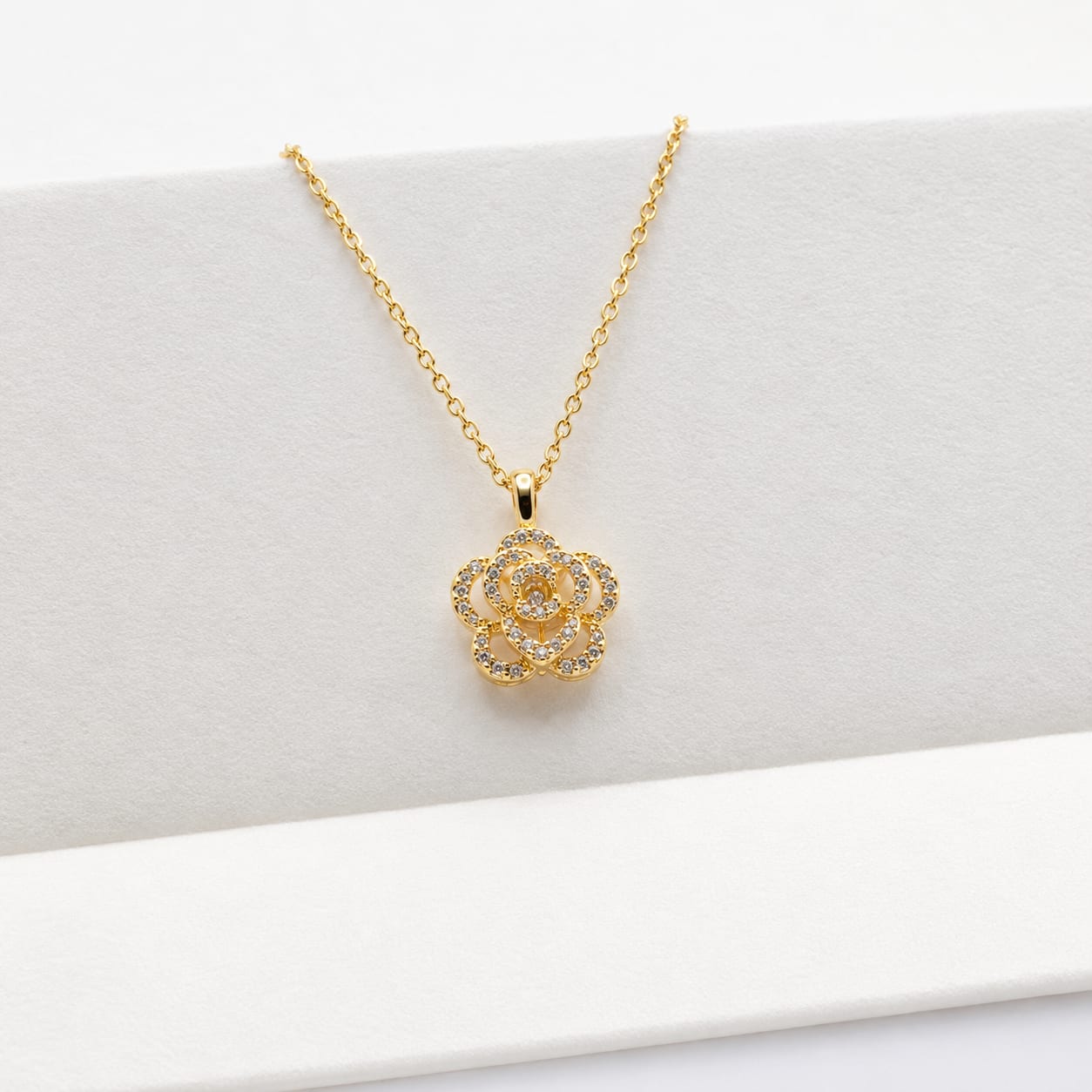 Elegant Gold Rose Pave Pendant Necklace