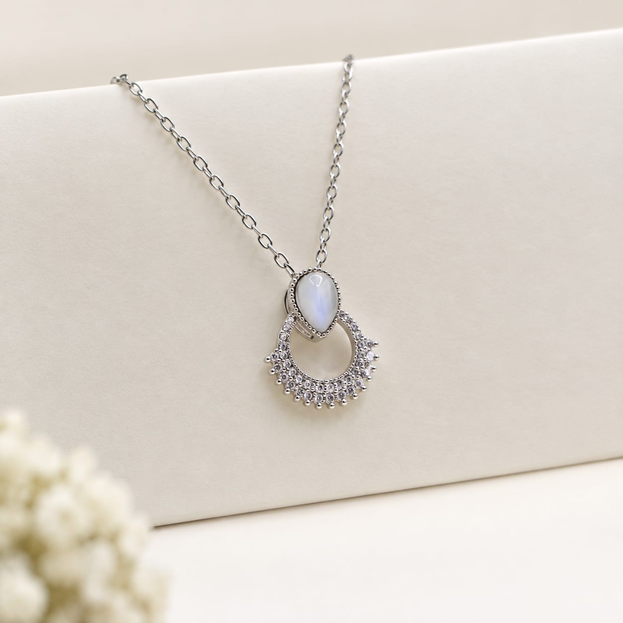 Pearl Glow Silver Teardrop Pendant Necklace