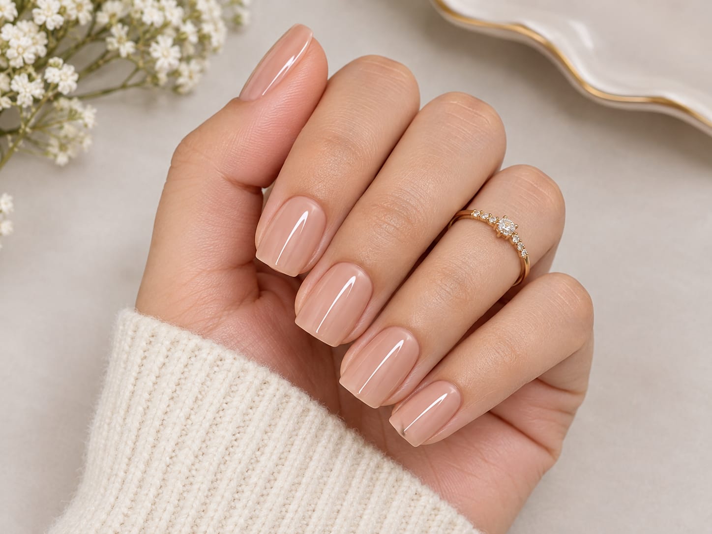 Nude Glossy Short Square Press-On Nails(24 pcs in a box)