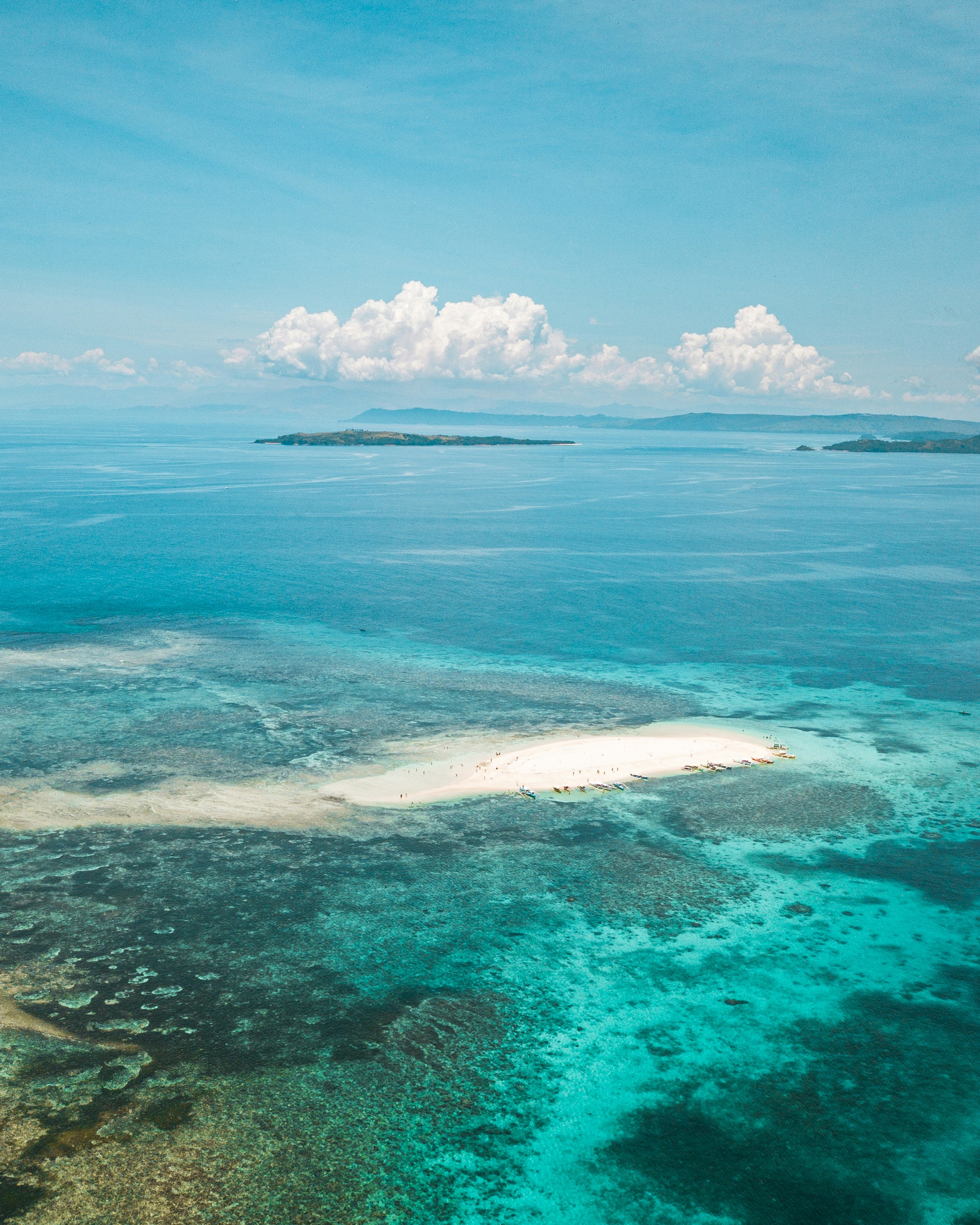 Drone shot Naked island, near Siargao island, in the Philippines