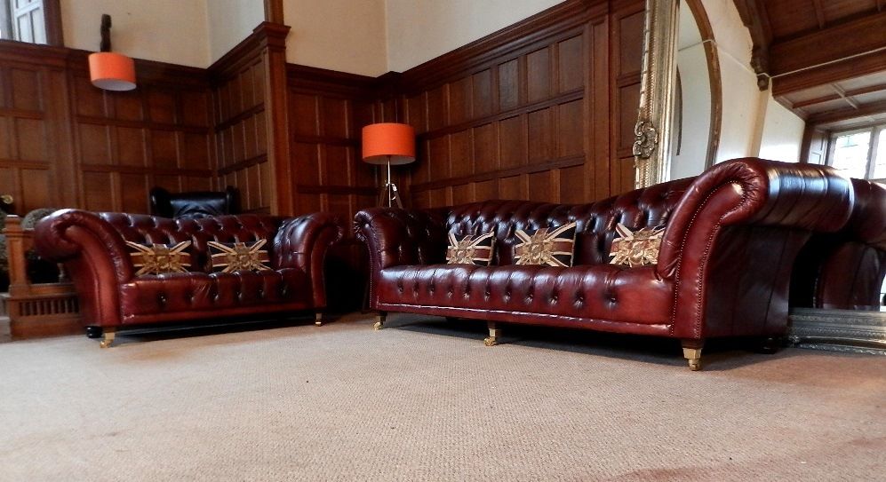 Victorian Style Conker Antique Cigar Brown Leather Suite 3 & 5 Seater Club Sofas