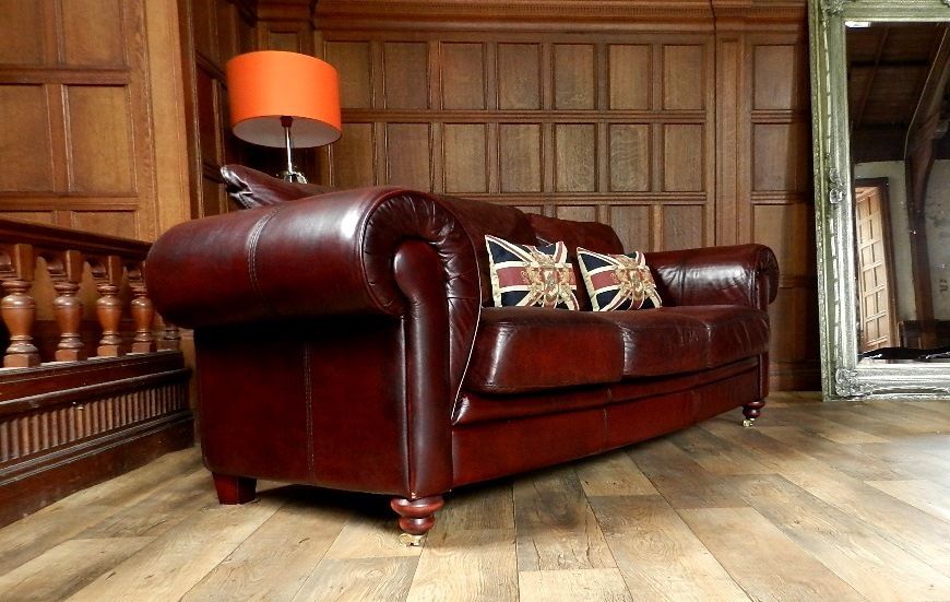 Victorian Style Oxblood Red Antique Leather Chesterfield 3/4 Seater Club Sofa