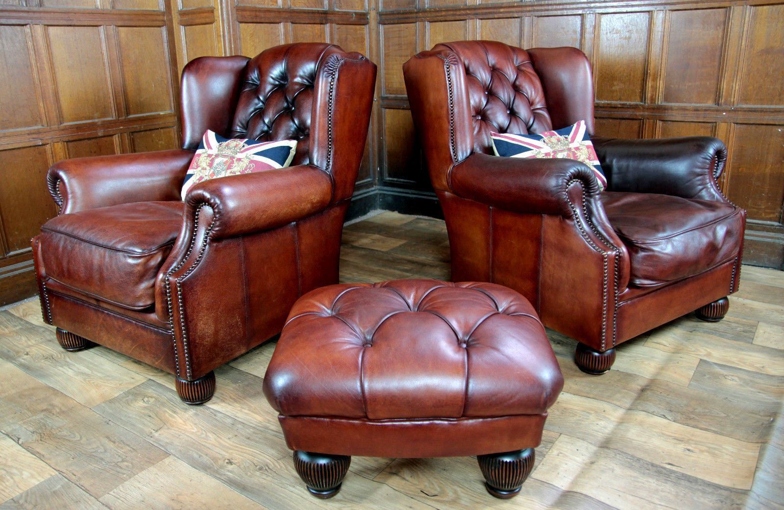 Tetrad Oskar Dfs Cigar Brown Leather Chesterfield Wingback Armchair 1 of a Pair