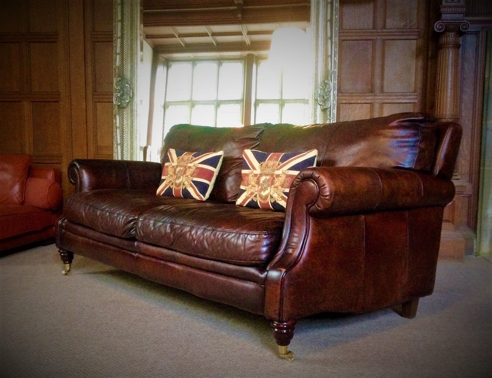 Victorian Style Hand Dyed Cigar Brown Leather 3 Seater Chesterfield Club Sofa
