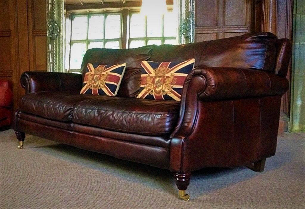 Victorian Style Hand Dyed Cigar Brown Leather 2 Seater Chesterfield Club Sofa