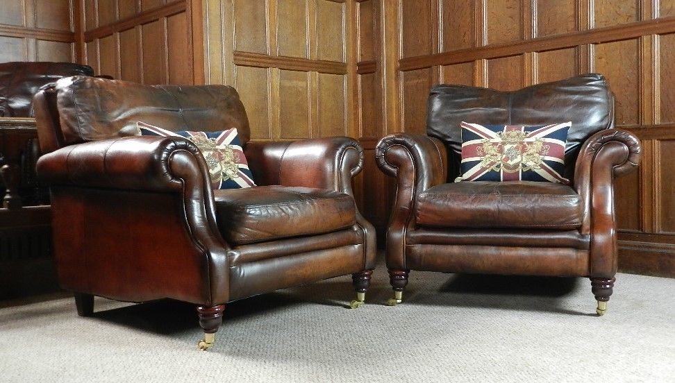 Victorian Style Cigar Brown Leather Chesterfield Suite 3 Seater Sofa Pair Chairs