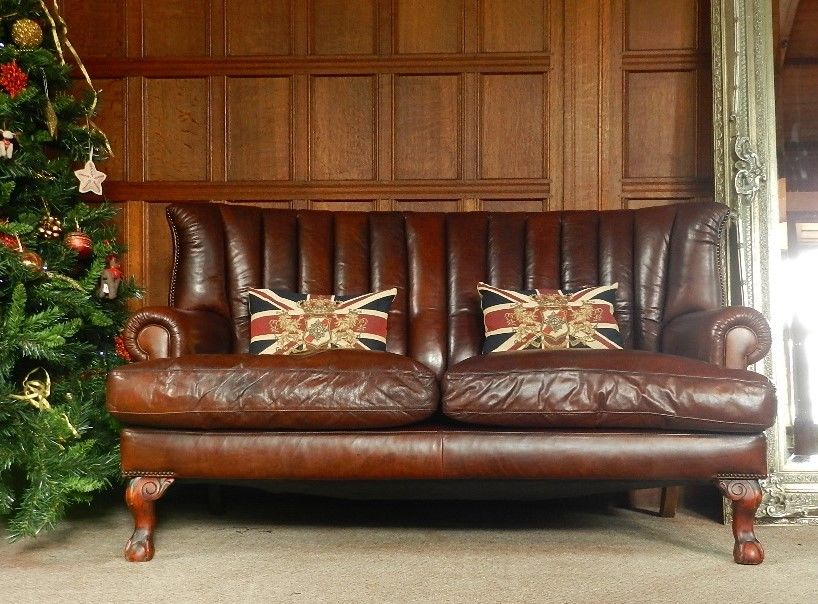 Tetrad Blake John Lewis Contrast Antique Brown Leather 2/3 Seater Sofa 1 of Pair