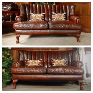 Pair of Tetrad Blake John Lewis Contrast Antique Brown Leather 2/3 Seater Sofas