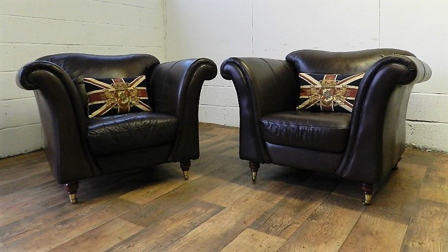 Victorian Style Hand Dyed Cigar Brown Leather Chesterfield Club Chair 1 of Pair