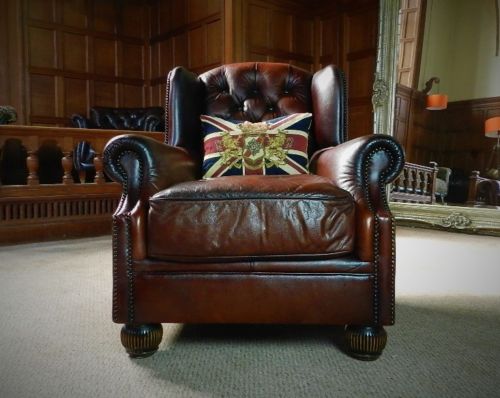 Tetrad Oskar Dfs Grand Tour Cigar Brown Leather Chesterfield Wingback Armchair