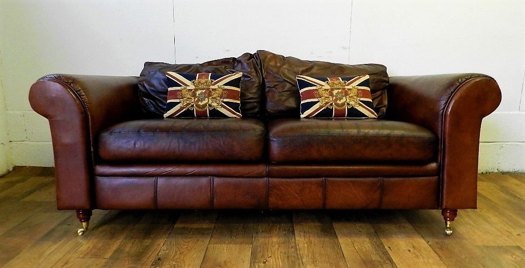 Victorian Style Cigar Hand Dyed Brown Leather Chesterfield 3 Seater Club Sofa