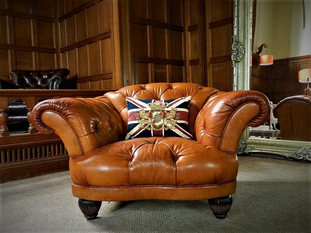 Tetrad Oskar Grand Tour Light Tan Brown Leather Chesterfield Club Armchair