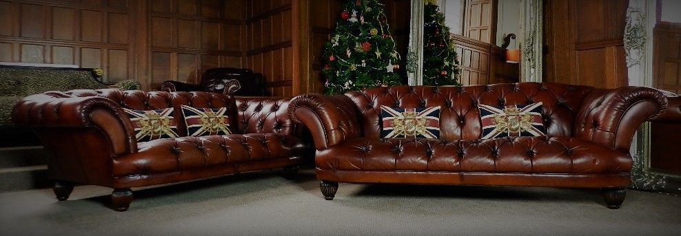 F50 €“ 1058 Pair Tetrad Oskar Brown Leather Chesterfield Sofas 2/3 & 3/4 Seat & Stool Suite