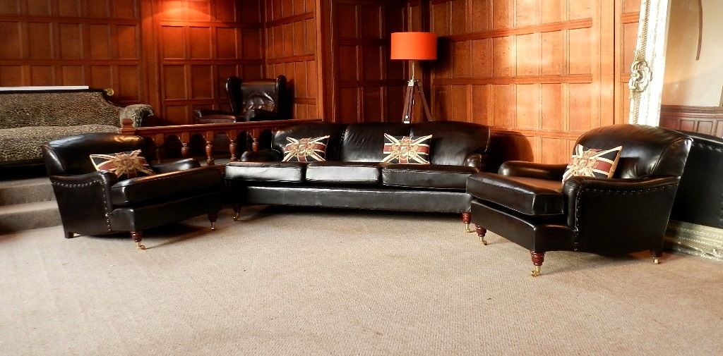 Chairs of Bath Landsdown Brown Leather Howard Suite 3 Seater Sofa Pair of Chairs