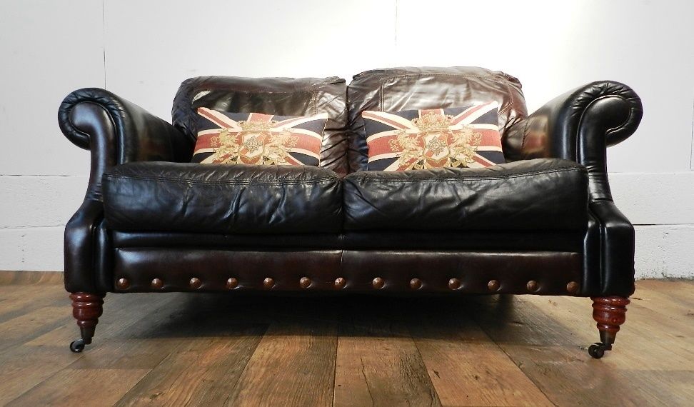 Antique Style Cigar Brown Leather Chesterfield Style 3 Seat Sofa