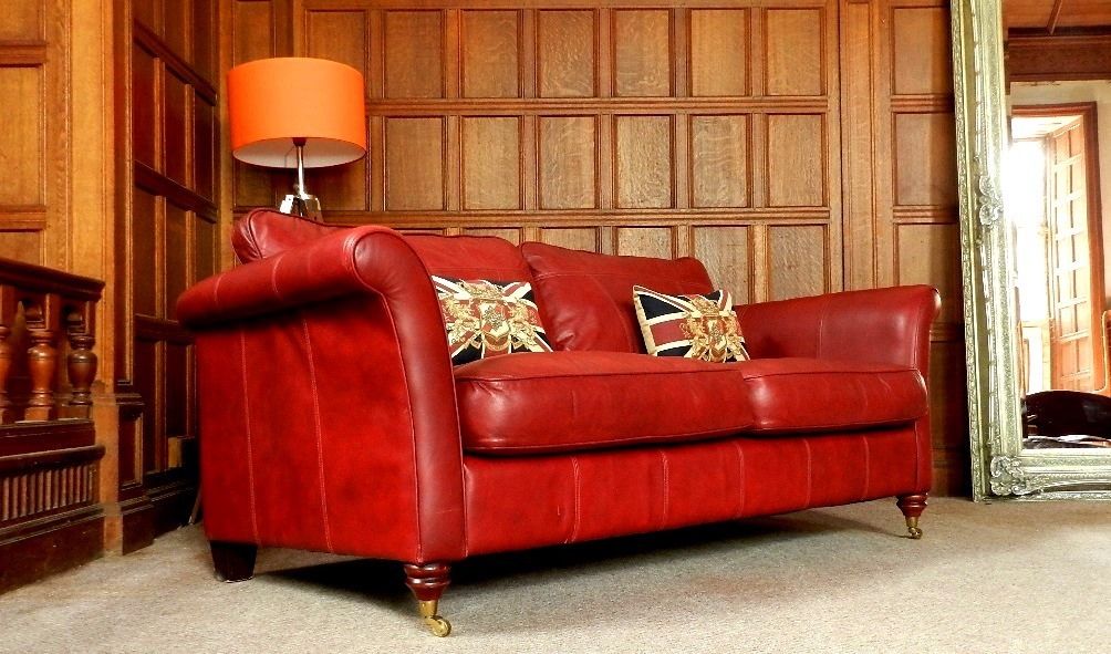 Victorian Style Antique Tan Red Brandy Leather 2/3 Seater Sofa