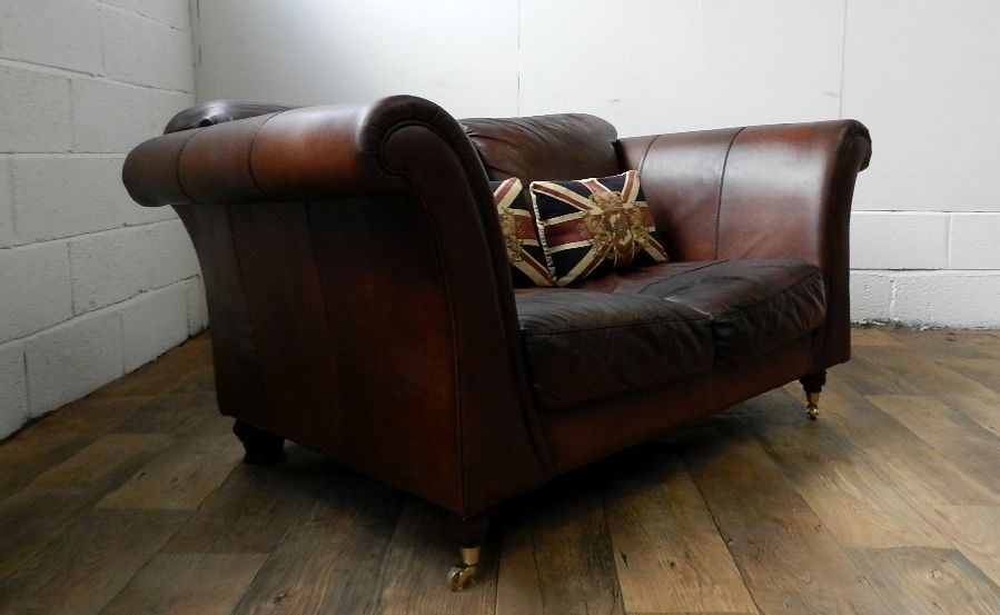 Victorian Style Cigar Conker Brown Leather Chesterfield 2 Seater Club Sofa Suite