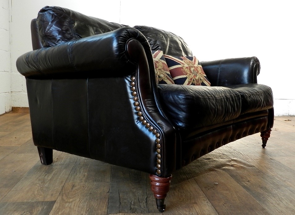 Antique Style Cigar Brown Distressed Stud 2 Seat Sofa