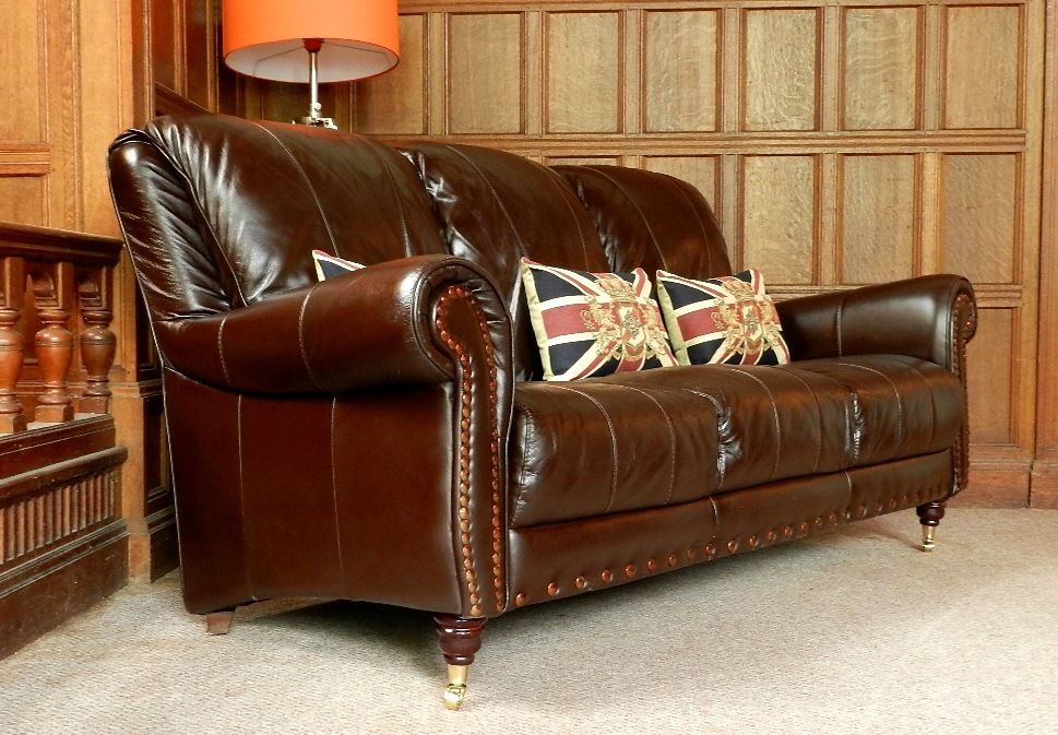 Victorian Antique Style Hand Dyed Brown Leather Chesterfield 3 Seater Club Sofa