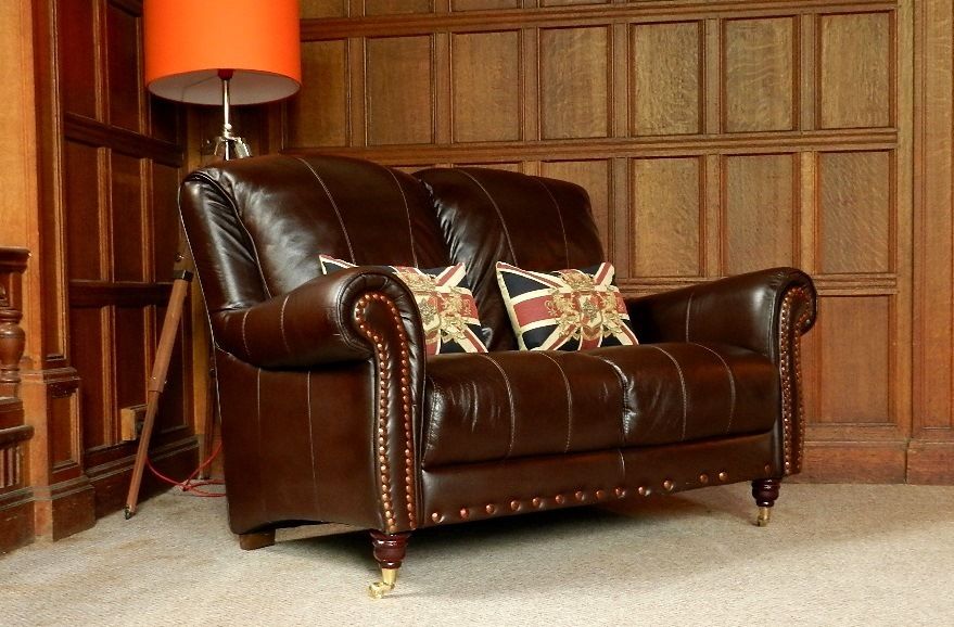 Victorian Antique Style Conker Brown Leather Chesterfield 2 Seater Club Sofa