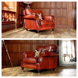 Pair of Victorian Style Chestnut Tan Brown Leather Chesterfield Club Armchairs