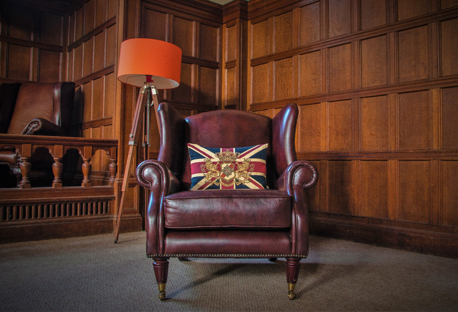 Laura Ashley Southwold Leather Antique Style Library Chesterfield Wingback Chair