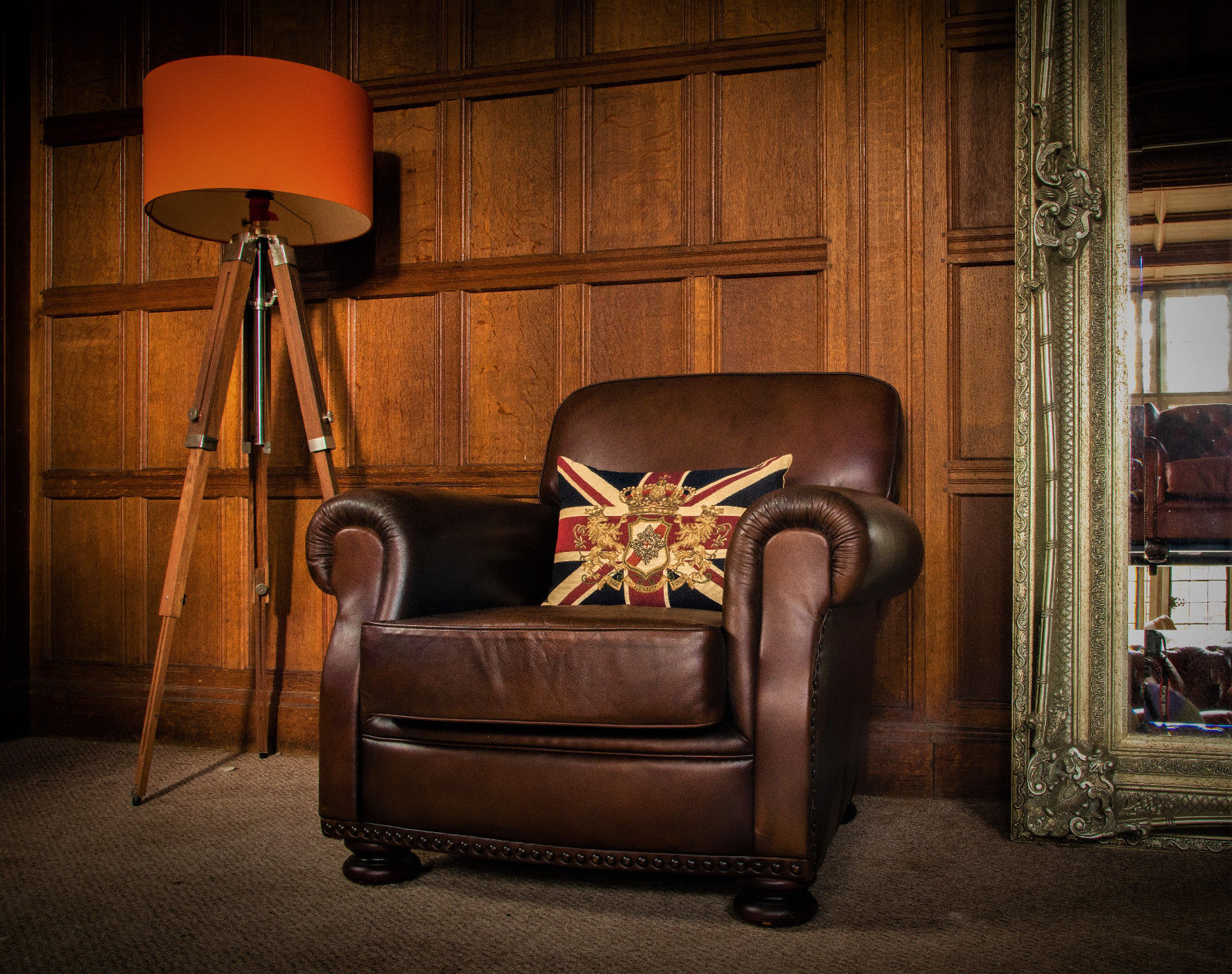 Tetrad Stornoway French Antique Cigar Brown Stud Leather Club Chair 2 of a Pair