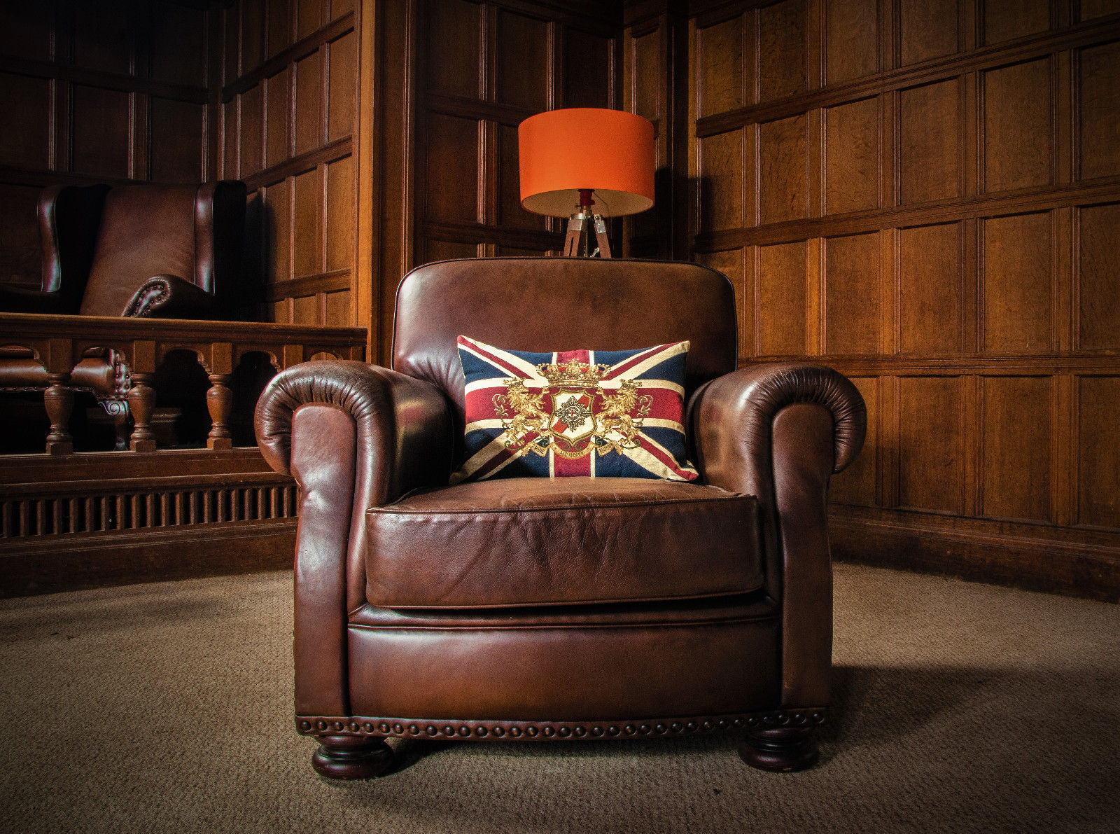 Tetrad Stornoway French Antique Cigar Brown Stud Leather Club Chair 1 of a Pair