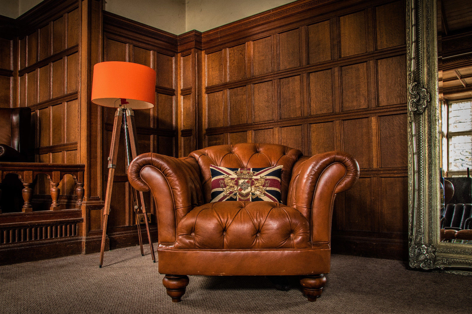 Tetrad Ribchester Tan Brown Leather Deep Button Chesterfield Club Armchair
