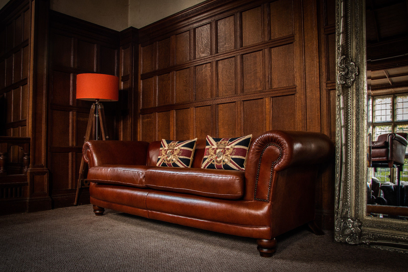 Tetrad Grand Chatsworth Tan Brown Leather Chesterfield 3/4 Seater Club Sofa