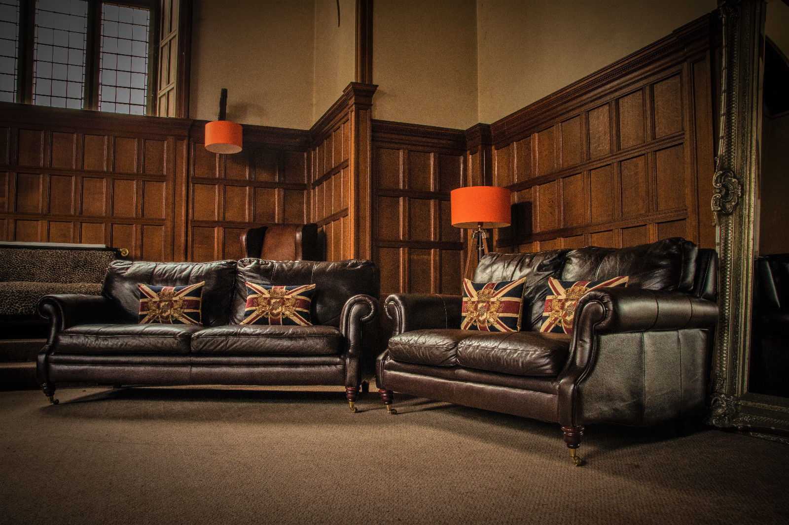 Victorian Style Cigar Brown Leather Suite 3 & 2 Seater Chesterfield Club Sofas