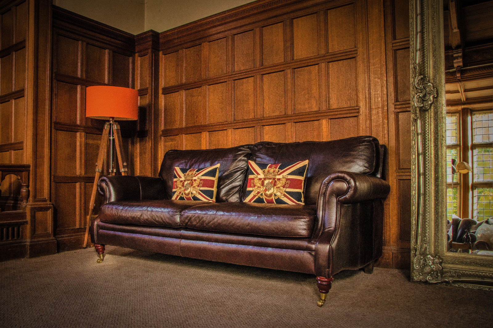 Victorian Style Hand Dyed Cigar Brown Leather 3 Seater Chesterfield Club Sofa