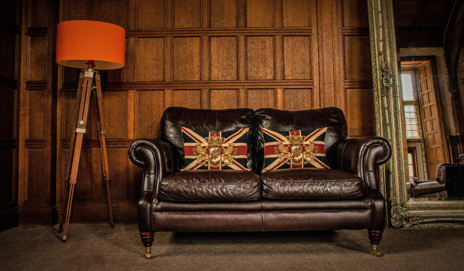 Victorian Style Hand Dyed Cigar Brown Leather 2 Seater Chesterfield Club Sofa