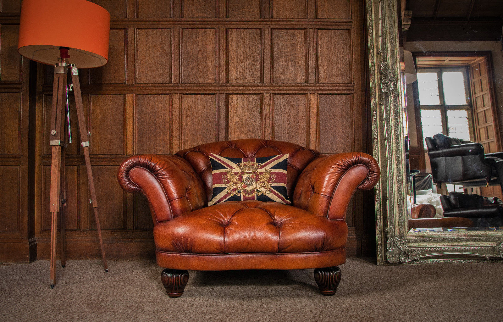 Tetrad Oskar Grand Tour Tan Brown Leather Chesterfield Club Armchair