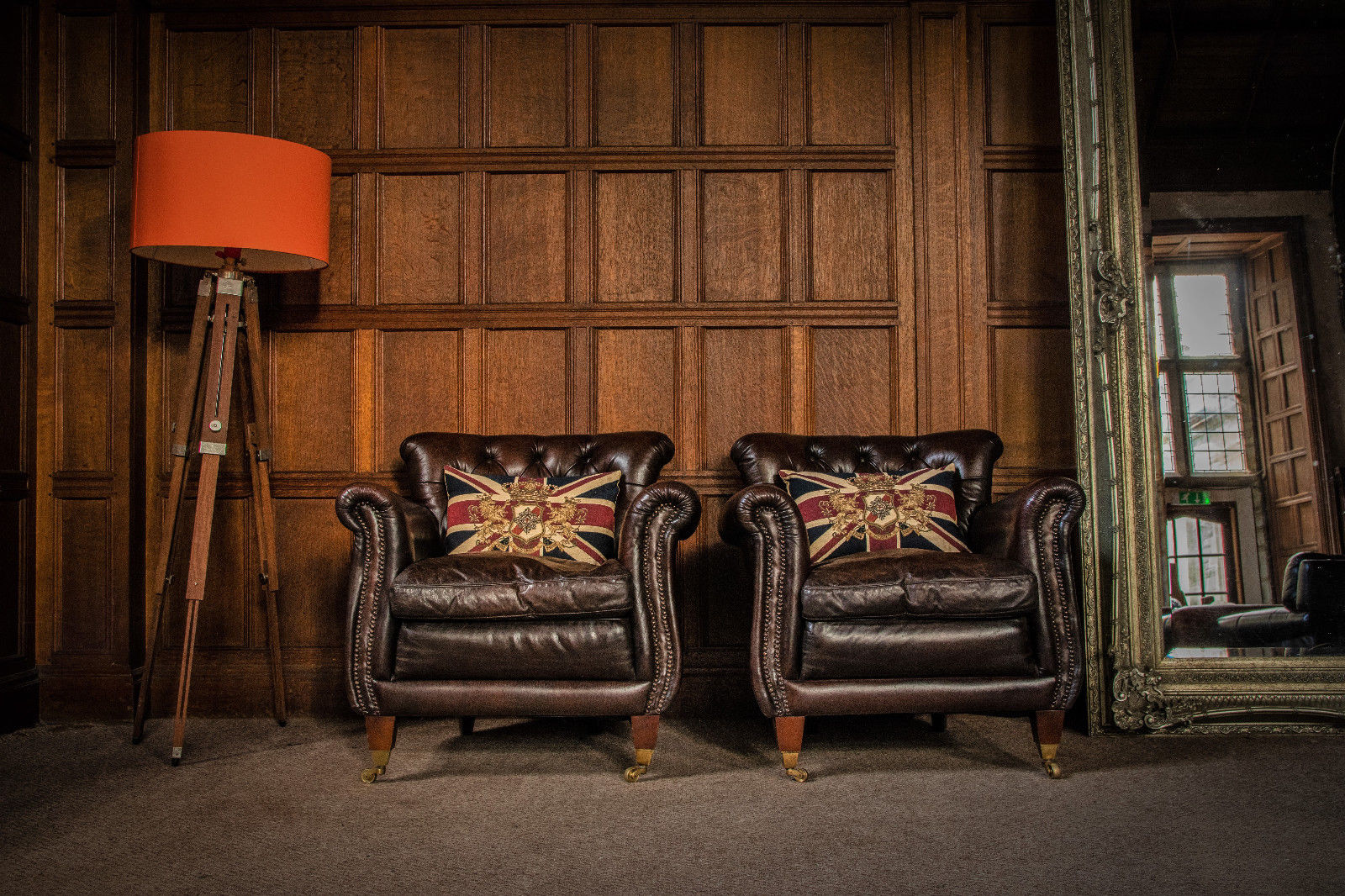 Pair of Tetrad Coleridge Distressed Brown Leather Chesterfield Club Armchairs