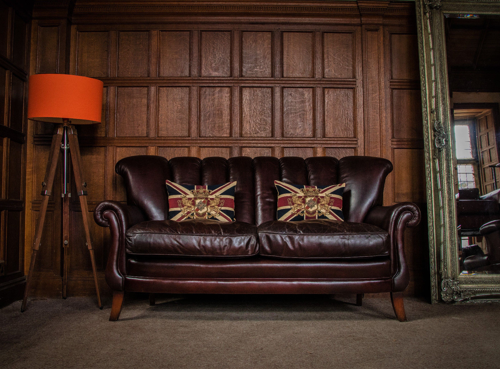 Wade Blake Antique Cigar Brown Leather Chesterfield 2/3 Seater Shell Back Sofa