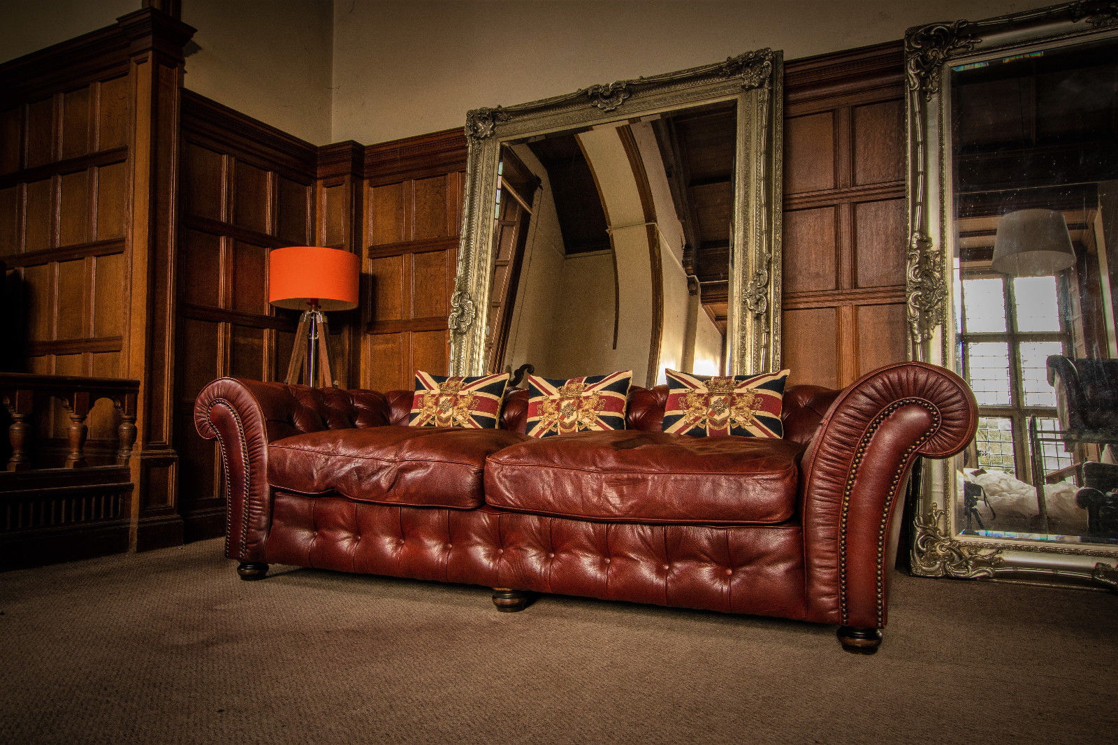 Tetrad Grand Blenheim Antique Chestnut Leather Chesterfield 4 Seater Club Sofa