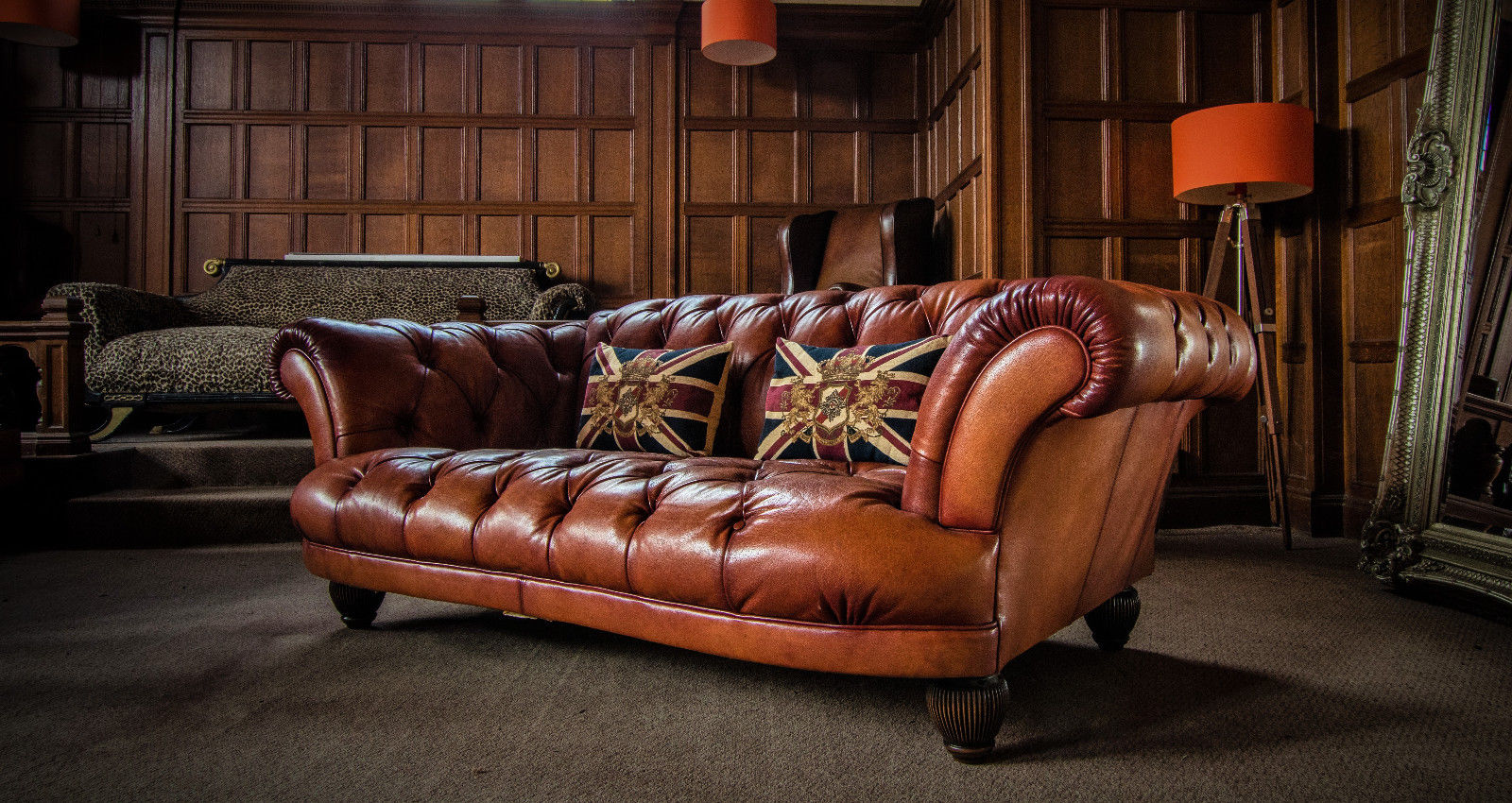 Tetrad Grand Tour Oskar Tan Brown Leather Chesterfield 2/3 Seater Club Sofa