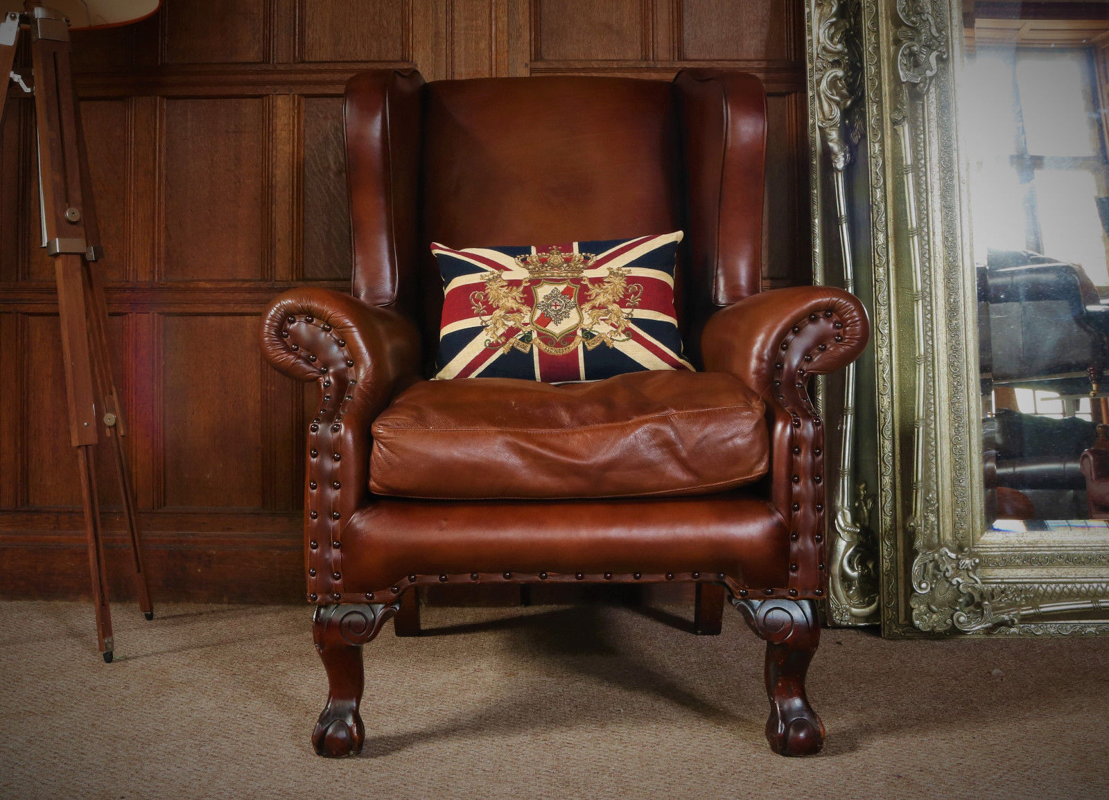 Tetrad Compton John Lewis Antique Brown Leather Chesterfield Armchair 2 of Pair