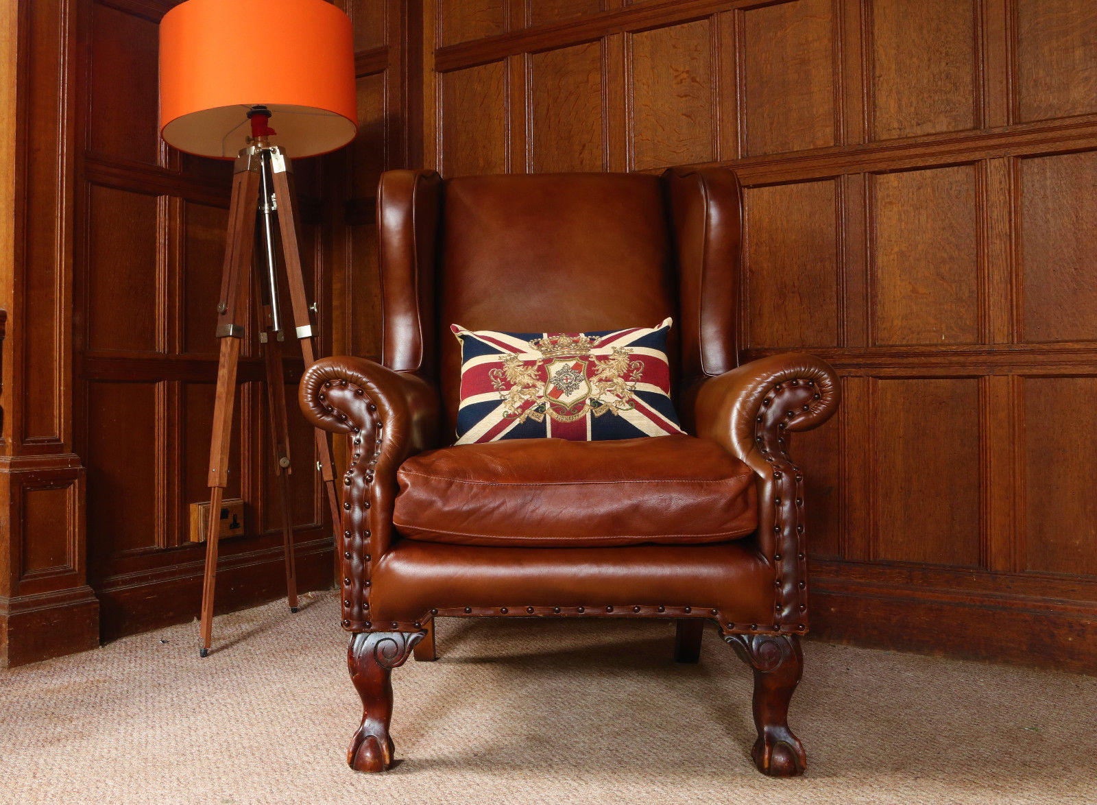 Tetrad Compton John Lewis Antique Brown Leather Chesterfield Armchair 1 of Pair