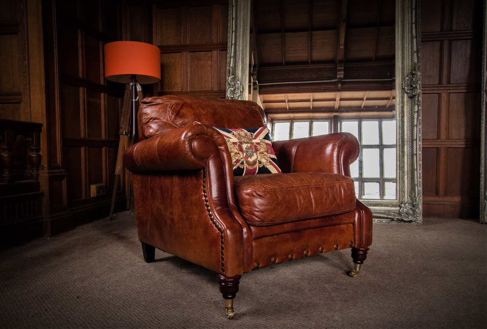 Victorian Style Chestnut Tan Brown Leather Stud Chesterfield Club Armchair