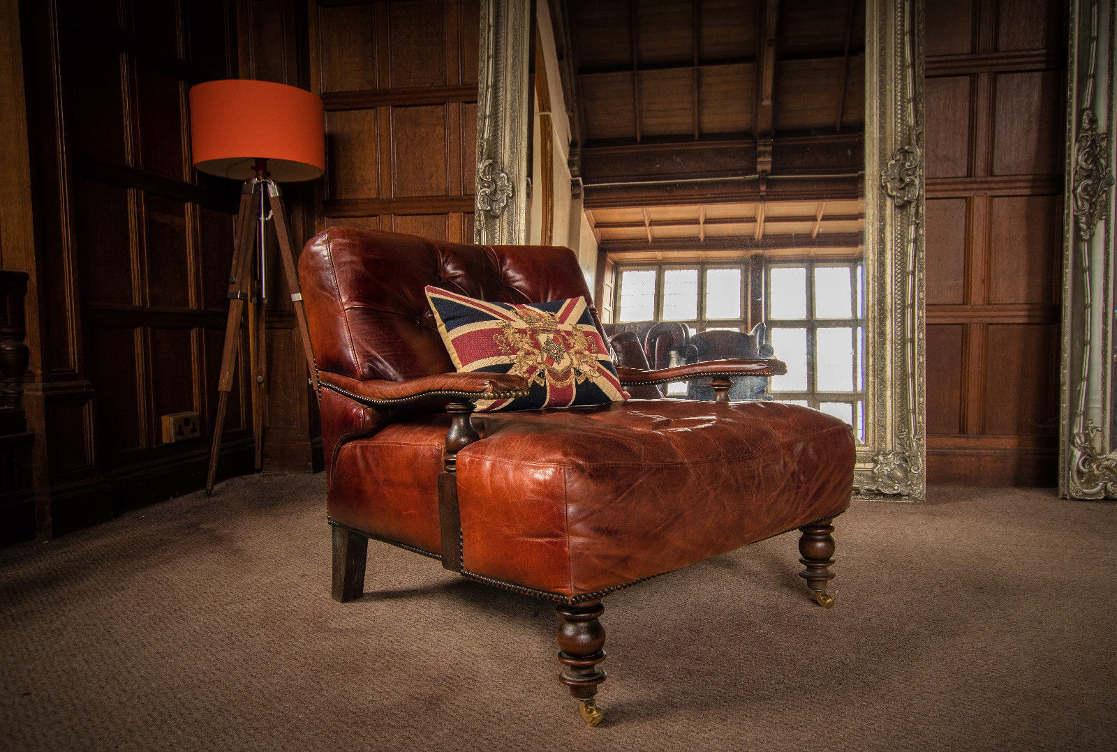 Tetrad Edward Hand Dyed Antique Brown Colonial Howard Leather Club Library Chair