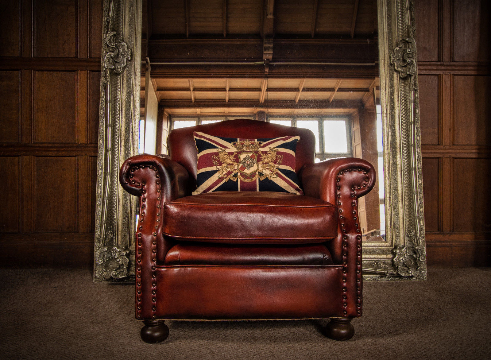 Small Victorian Style Chestnut Tan Leather Stud Chesterfield Club Library Chair