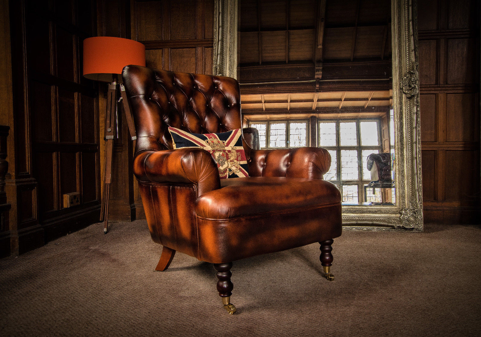 John Lewis Calvay Antique Brown Leather Chesterfield Library Armchair 1 of Pair
