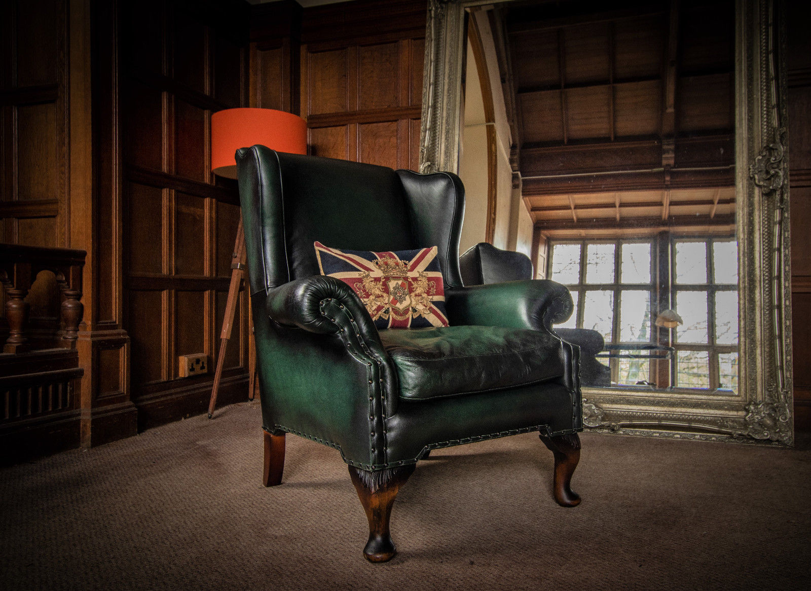 Tetrad Compton John Lewis Antique Green Leather Chesterfield Library Armchair